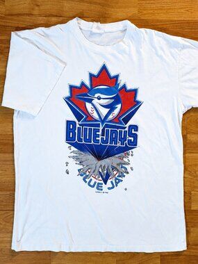 Vintage Toronto Blue Jays MLB 1996 Breakthrough Logo White Graphic Tee - XL